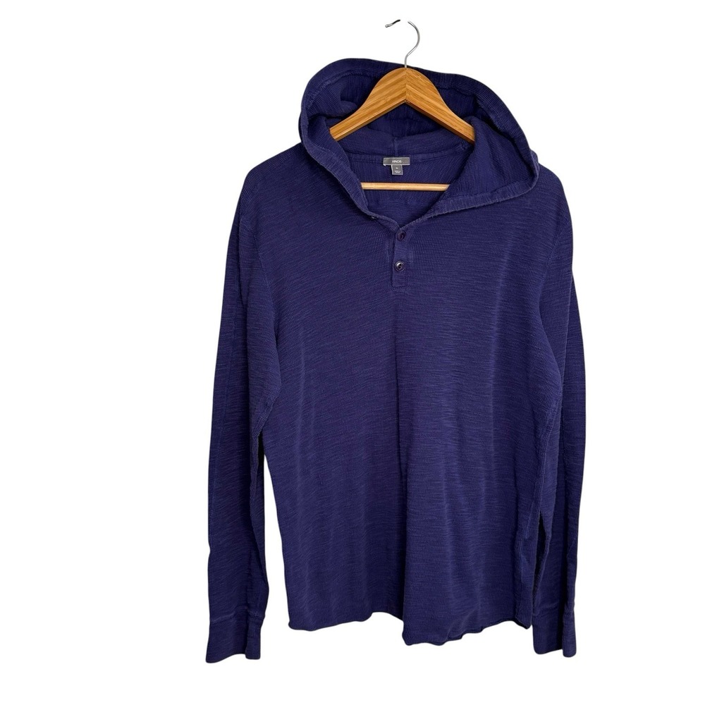 Vince Men's Hoodie Sweater XL Purple Cotton 1/4 Button Henley